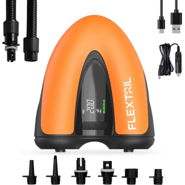 FLEXTAILGEAR Electric SUP Pump  DualStage Inflate ampamp Deflate with Digital Displayfor Paddle Boards Kayaks Boats Inflatable Tents ampamp Accessories Rechargeable and NonRechargeableYellow
