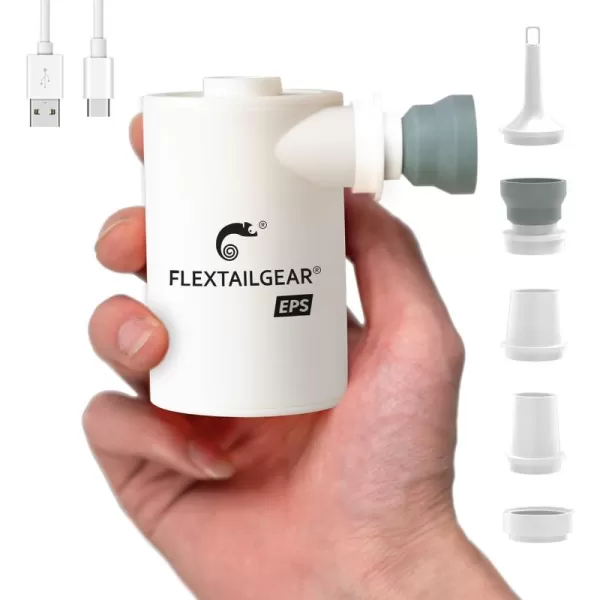 FLEXTAILGEAR MAX Pump 2020 Portable Air Pump with 3600mAH Battery USB Rechargeable Air PumpQuick Inflate Deflate for Sleeping Pads Air Mattress Pool Toys Floats Swimming Ring Air Bed GreenPump with Emergency Power Supply White
