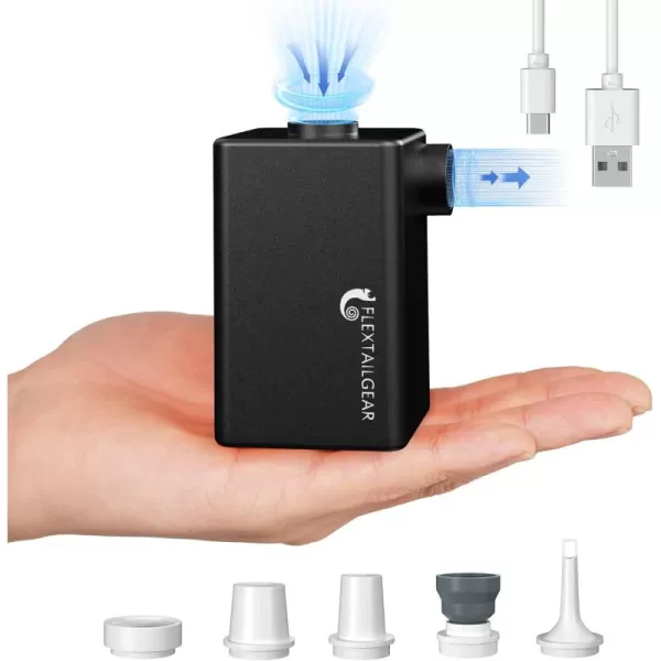 FLEXTAILGEAR  MAX Pump Plus Portable Air Pump with 3600mAh Battery USB Rechargeable Lightwight Air Pump to Quick Inflate Deflate for Pool Floats Air Bed Air Mattress Swimming Ring WhiteBlack