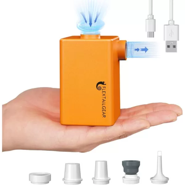 FLEXTAILGEAR  MAX Pump Plus Portable Air Pump with 3600mAh Battery USB Rechargeable Lightwight Air Pump to Quick Inflate Deflate for Pool Floats Air Bed Air Mattress Swimming Ring WhiteOrange
