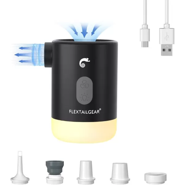 FLEXTAILGEAR Portable Air Pump MP2 Pro Electric Air Pump Rechargeable Battery Air Mattress Pump Ultralight Inflator with Led Light for Pool Floats Boats Sleeping pads inflatable toysBlack