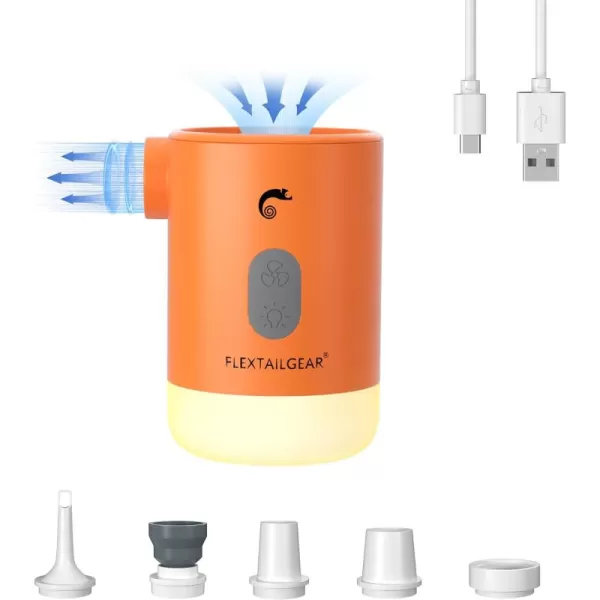 FLEXTAILGEAR Portable Air Pump MP2 Pro Electric Air Pump Rechargeable Battery Air Mattress Pump Ultralight Inflator with Led Light for Pool Floats Boats Sleeping pads inflatable toysOrange