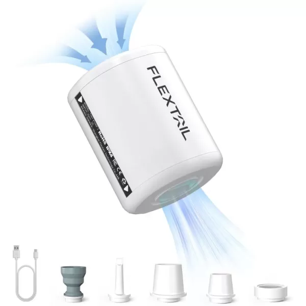FLEXTAILGEAR Portable Air Pump  Tiny Pump 2 Electric Air Pump for Inflatables 28oz Battery Inflator Rechargeable Air Mattress Pump for Sleeping Pads Pool Floats Swimming Rings White