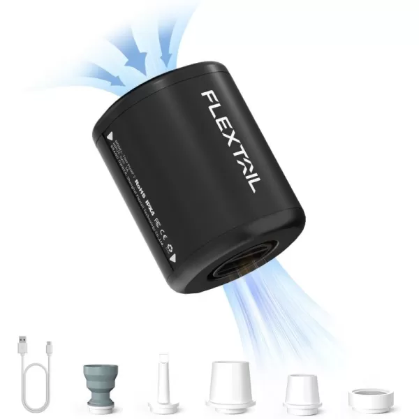 FLEXTAILGEAR Portable Air Pump with Camping Lantern Tiny Pump 2X 4kPa Air Pump for Inflatables Rechargeable Air Mattress Pump with Magnetic Design for Sleeping Pads Pool Floats Swimming RingsBlack