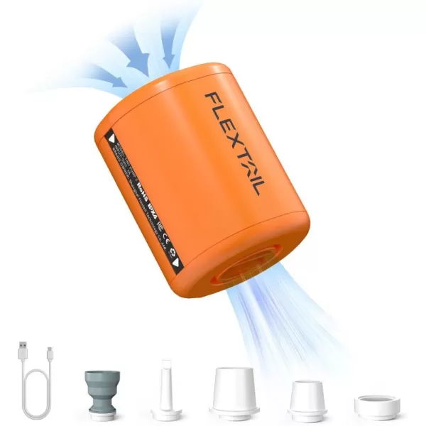 FLEXTAILGEAR Portable Air Pump with Camping Lantern Tiny Pump 2X 4kPa Air Pump for Inflatables Rechargeable Air Mattress Pump with Magnetic Design for Sleeping Pads Pool Floats Swimming RingsOrange