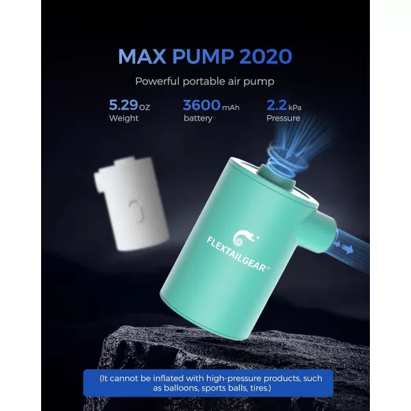 FLEXTAILGEAR MAX Pump 2020 Portable Air Pump with 3600mAH Battery USB Rechargeable Air PumpQuick Inflate Deflate for Sleeping Pads Air Mattress Pool Toys Floats Swimming Ring Air Bed GreenMP2020 Green