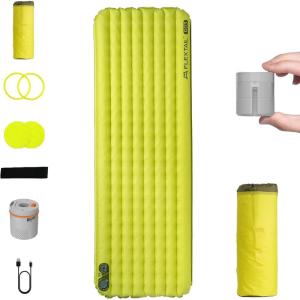 imageFLEXTAILGEAR Portable Sleeping Pad with Electric Air Pump 35 RValue Self Inflating Sleeping Pad Ultralight Air Mattress for Camping Backpacking Hiking Travel RegularTwin
