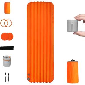 imageFLEXTAILGEAR Portable Sleeping Pad with Electric Air Pump 56 RValue Self Inflating Sleeping Pad Ultralight Air Mattress for Camping Backpacking Hiking Travel LargeTwin