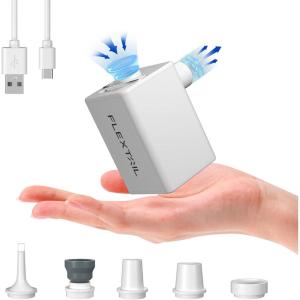 imageFLEXTAILGEAR Electric Air Pump for Inflatables 300Lmin Portable Air Pump with 1600mAh Battery Rechargeable Air Mattress Pump Inflatable Bed Pump for Pool Floats Sleeping Pad Swimming RingWhite