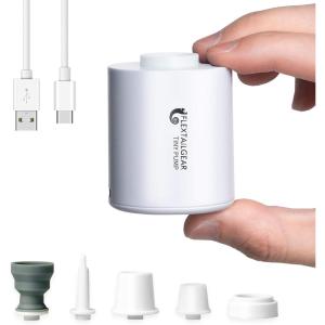 imageFLEXTAILGEAR Tiny Pump Portable Air Pump UltraMini Air Pump with 1300mAh Battery USB Rechargeable to Inflate Deflate for Pool Floats Air Bed Air Mattress Swimming Ring Vacuum Storage BagsLight GrayWhite