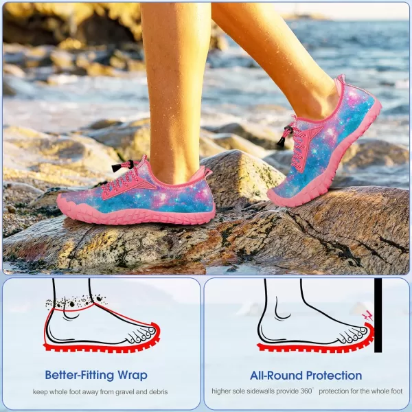 Builtin Heel Grips Water Shoes for Kids Girls Boys Hiking Wide Barefoot Swim Beach Pool Big KidBlue Galaxy