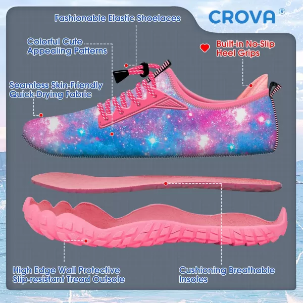 Builtin Heel Grips Water Shoes for Kids Girls Boys Hiking Wide Barefoot Swim Beach Pool Big KidBlue Galaxy