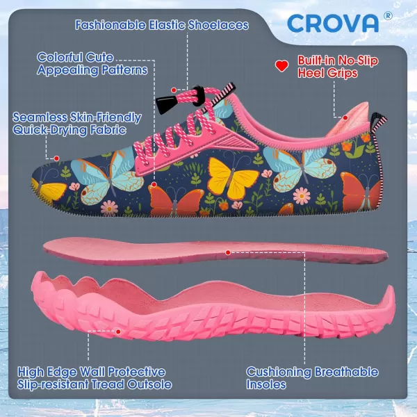 Builtin Heel Grips Water Shoes for Kids Girls Boys Hiking Wide Barefoot Swim Beach Pool Big KidButterfly Whispers