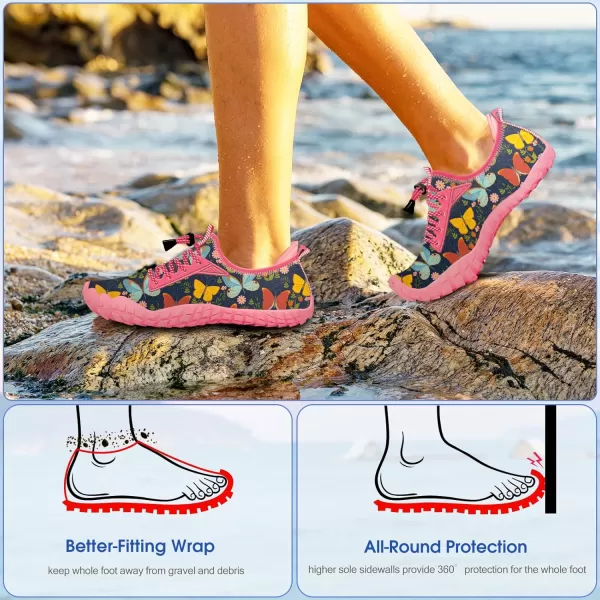 Builtin Heel Grips Water Shoes for Kids Girls Boys Hiking Wide Barefoot Swim Beach Pool Big KidButterfly Whispers