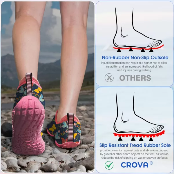 Builtin Heel Grips Water Shoes for Kids Girls Boys Hiking Wide Barefoot Swim Beach Pool Big KidButterfly Whispers