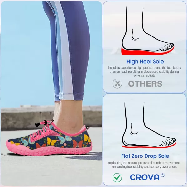 Builtin Heel Grips Water Shoes for Kids Girls Boys Hiking Wide Barefoot Swim Beach Pool Big KidButterfly Whispers