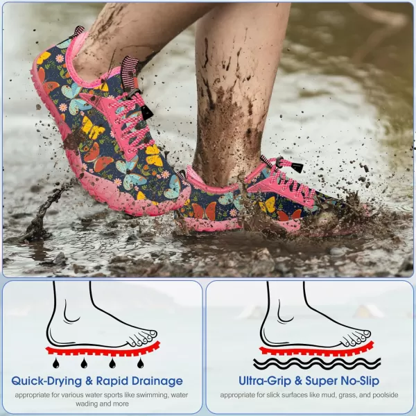 Builtin Heel Grips Water Shoes for Kids Girls Boys Hiking Wide Barefoot Swim Beach Pool Big KidButterfly Whispers