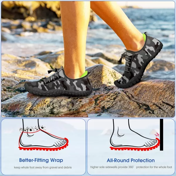 Builtin Heel Grips Water Shoes for Kids Girls Boys Hiking Wide Barefoot Swim Beach Pool Big KidClassic Camouflage