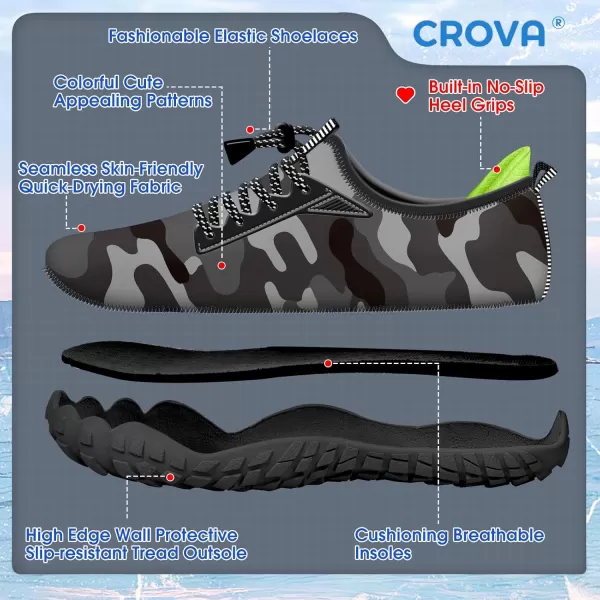 Builtin Heel Grips Water Shoes for Kids Girls Boys Hiking Wide Barefoot Swim Beach Pool Big KidClassic Camouflage