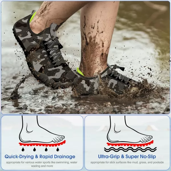 Builtin Heel Grips Water Shoes for Kids Girls Boys Hiking Wide Barefoot Swim Beach Pool Big KidClassic Camouflage