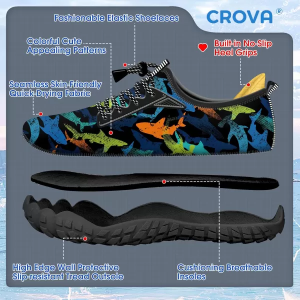 Builtin Heel Grips Water Shoes for Kids Girls Boys Hiking Wide Barefoot Swim Beach Pool Big KidColorful Sharks