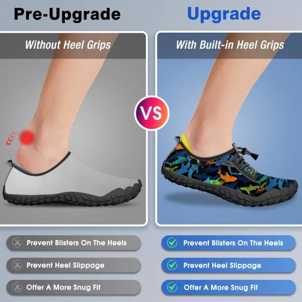 Builtin Heel Grips Water Shoes for Kids Girls Boys Hiking Wide Barefoot Swim Beach Pool Big KidColorful Sharks