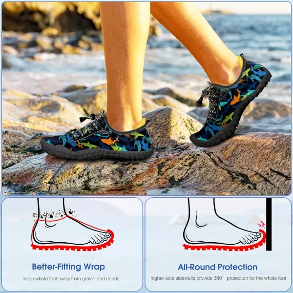Builtin Heel Grips Water Shoes for Kids Girls Boys Hiking Wide Barefoot Swim Beach Pool Big KidColorful Sharks