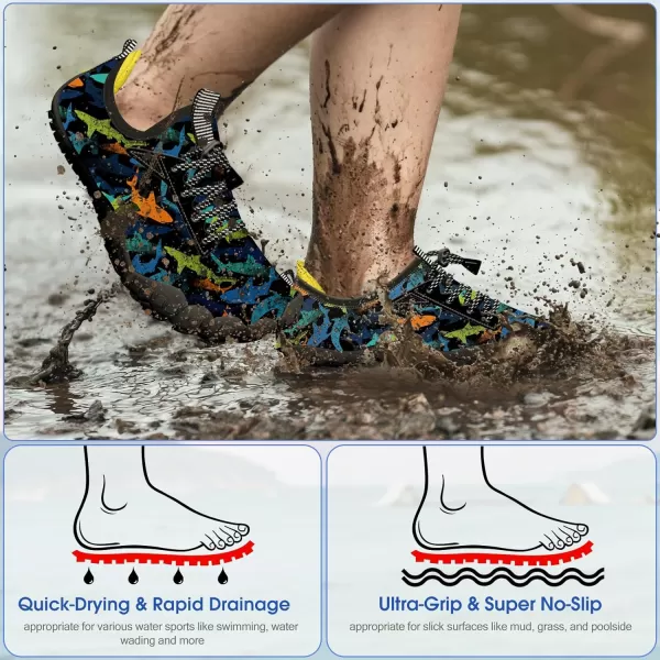 Builtin Heel Grips Water Shoes for Kids Girls Boys Hiking Wide Barefoot Swim Beach Pool Big KidColorful Sharks