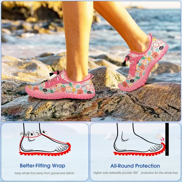Builtin Heel Grips Water Shoes for Kids Girls Boys Hiking Wide Barefoot Swim Beach Pool Big KidFruit Whispers