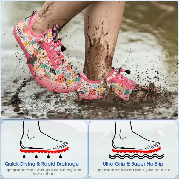 Builtin Heel Grips Water Shoes for Kids Girls Boys Hiking Wide Barefoot Swim Beach Pool Big KidFruit Whispers