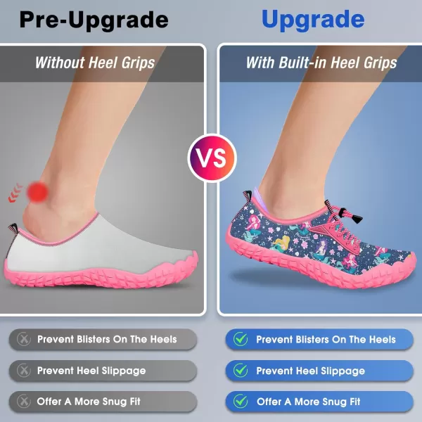 Builtin Heel Grips Water Shoes for Kids Girls Boys Hiking Wide Barefoot Swim Beach Pool Big KidLeisurely Mermaid