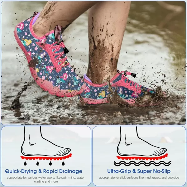 Builtin Heel Grips Water Shoes for Kids Girls Boys Hiking Wide Barefoot Swim Beach Pool Big KidLeisurely Mermaid