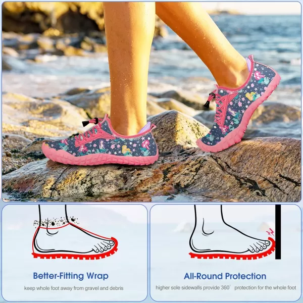Builtin Heel Grips Water Shoes for Kids Girls Boys Hiking Wide Barefoot Swim Beach Pool Big KidLeisurely Mermaid