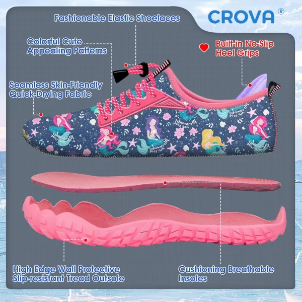 Builtin Heel Grips Water Shoes for Kids Girls Boys Hiking Wide Barefoot Swim Beach Pool Big KidLeisurely Mermaid