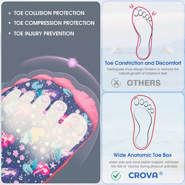 Builtin Heel Grips Water Shoes for Kids Girls Boys Hiking Wide Barefoot Swim Beach Pool Big KidLeisurely Mermaid