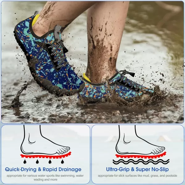Builtin Heel Grips Water Shoes for Kids Girls Boys Hiking Wide Barefoot Swim Beach Pool Big KidMagic Blue
