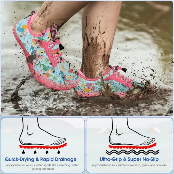Builtin Heel Grips Water Shoes for Kids Girls Boys Hiking Wide Barefoot Swim Beach Pool Big KidMermaid Sisters