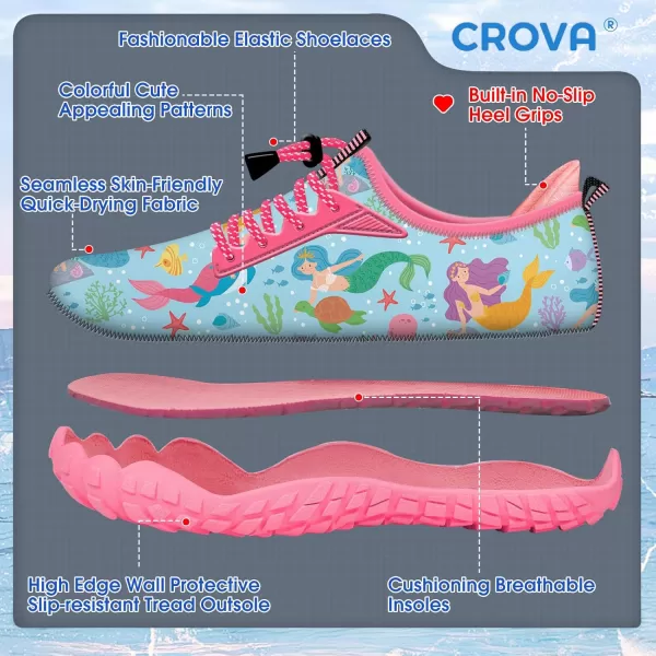 Builtin Heel Grips Water Shoes for Kids Girls Boys Hiking Wide Barefoot Swim Beach Pool Big KidMermaid Sisters