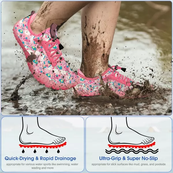 Builtin Heel Grips Water Shoes for Kids Girls Boys Hiking Wide Barefoot Swim Beach Pool Big KidPink Unicorn01