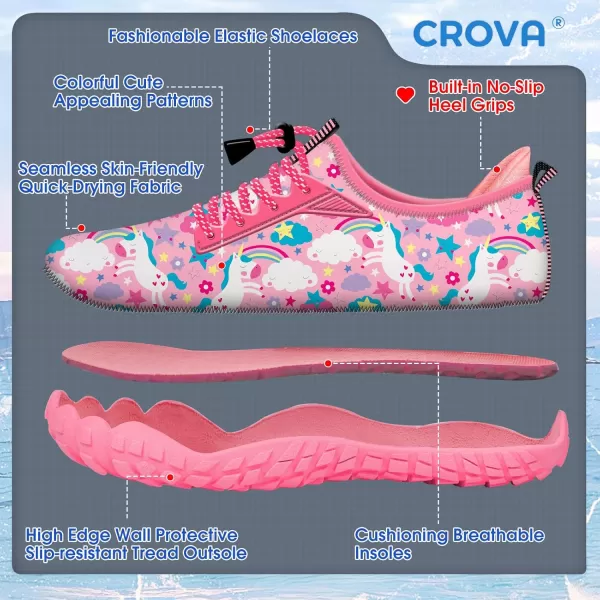 Builtin Heel Grips Water Shoes for Kids Girls Boys Hiking Wide Barefoot Swim Beach Pool Big KidPink Unicorn01