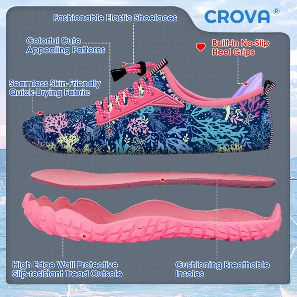 Builtin Heel Grips Water Shoes for Kids Girls Boys Hiking Wide Barefoot Swim Beach Pool Big KidRadiant Coral