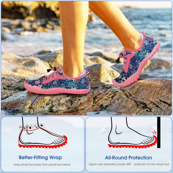 Builtin Heel Grips Water Shoes for Kids Girls Boys Hiking Wide Barefoot Swim Beach Pool Big KidRadiant Coral