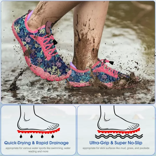 Builtin Heel Grips Water Shoes for Kids Girls Boys Hiking Wide Barefoot Swim Beach Pool Big KidRadiant Coral
