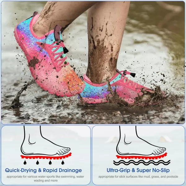 Builtin Heel Grips Water Shoes for Kids Girls Boys Hiking Wide Barefoot Swim Beach Pool Big KidRomantic Blue Pink