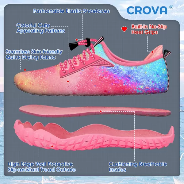 Builtin Heel Grips Water Shoes for Kids Girls Boys Hiking Wide Barefoot Swim Beach Pool Big KidRomantic Blue Pink