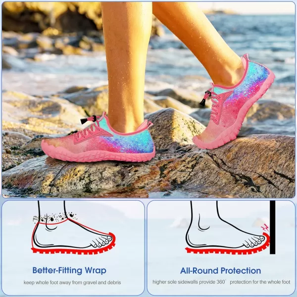 Builtin Heel Grips Water Shoes for Kids Girls Boys Hiking Wide Barefoot Swim Beach Pool Big KidRomantic Blue Pink