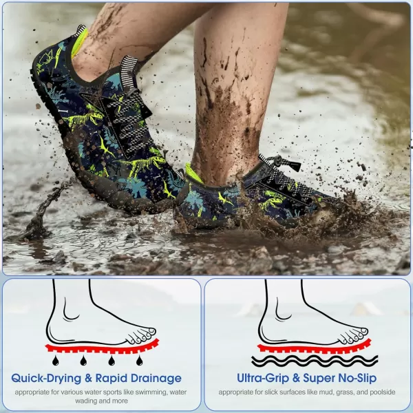 Builtin Heel Grips Water Shoes for Kids Girls Boys Hiking Wide Barefoot Swim Beach Pool Big KidSkeleton Dinosaur