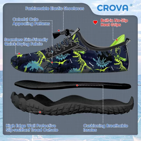 Builtin Heel Grips Water Shoes for Kids Girls Boys Hiking Wide Barefoot Swim Beach Pool Big KidSkeleton Dinosaur