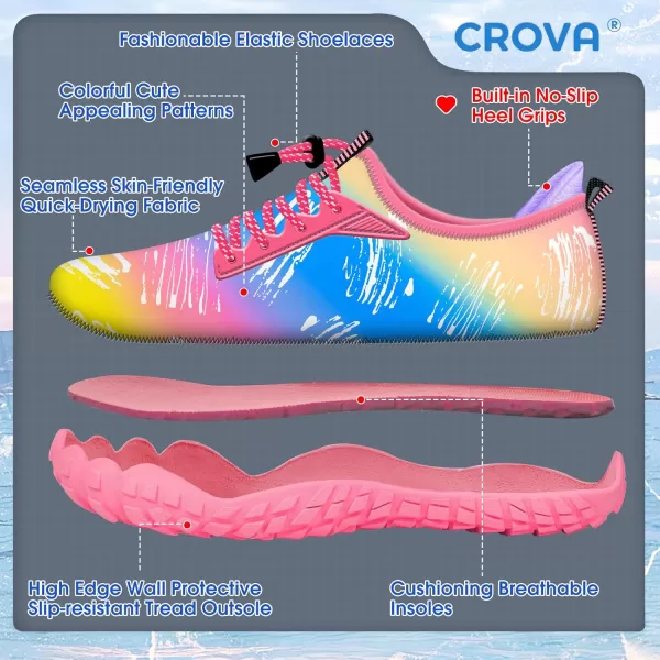 Builtin Heel Grips Water Shoes for Kids Girls Boys Hiking Wide Barefoot Swim Beach Pool Big KidSummer Rainbow
