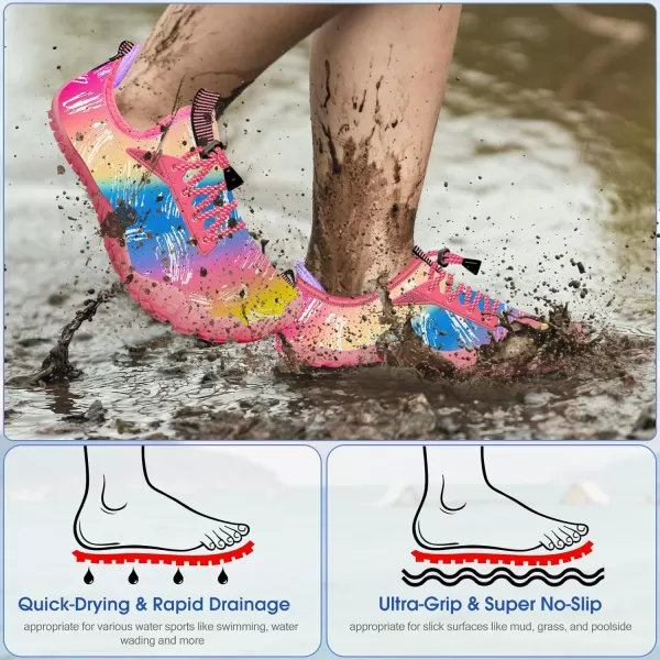 Builtin Heel Grips Water Shoes for Kids Girls Boys Hiking Wide Barefoot Swim Beach Pool Big KidSummer Rainbow